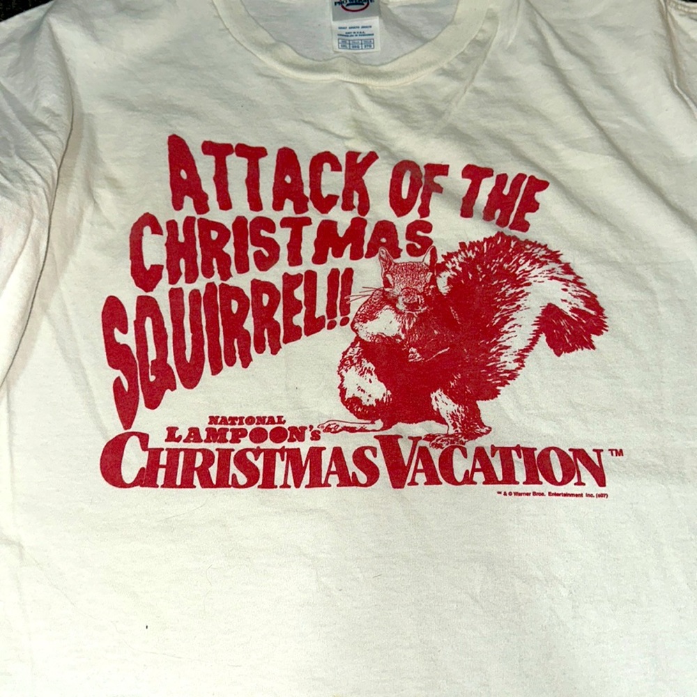 Christmas Vacation T-Shirt White Red Graphic Attack Squirrel Size 3XL